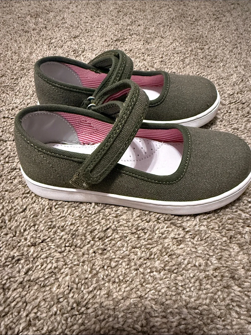 L”Amour Kids Olive Green Mary Jane Canvas Shoes